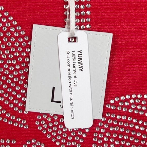 LIV Milano Deep Red Bow Rhinestone Embellished Sweater Dolman Sleeve Size L NWT - Picture 4 of 9